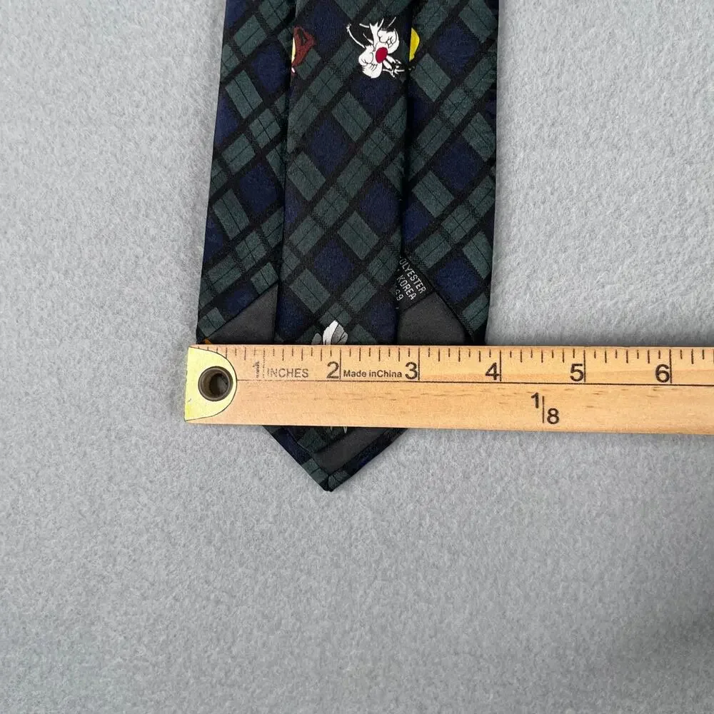 Vintage Looney Tunes Mania Tie Character All Over Print Blackwatch Plaid